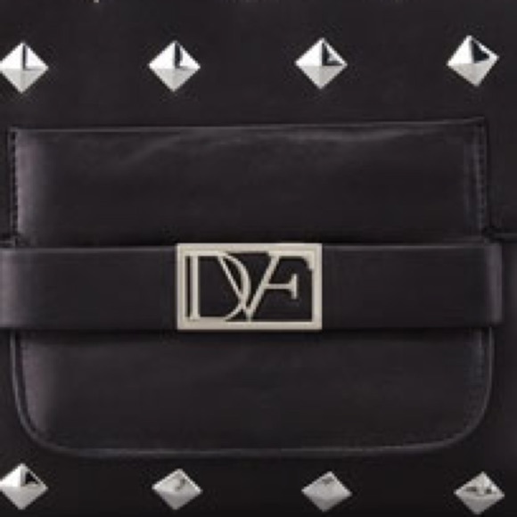 Diane Von Furstenberg Black Work Purse Tablet edgy rocker stud chic work travel - Picture 11 of 11